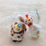 猫と　ヒヨコと　ニワトリさんの羊毛フェルトブローチセット