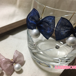シャインパールと大きめリボンのピアス or イヤリング