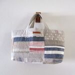リネン　シンプル系　ランダムパッチ　　横長トートBAG　♪　麻　リネン　ワッフル　チェコリネン　革タグ