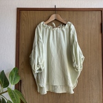 SALE**ふんわりWガーゼ首紐ブラウス**ミントグリーン