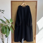 natural**ワッシャー黒ギャザーワンピース