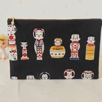 ＊黒＊ぺたんこポーチ☆こけしちゃん　通帳ケースや母子手帳入れに♪