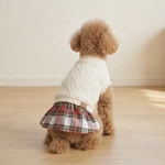 【セミオーダー】小型犬服ロング犬服中型犬服 ミルク色アランニット犬服＆チェック