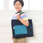 [両面撥水加工]ターコイズポケット×ネイビー　レッスンバッグ　男の子