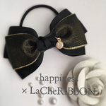 3リボンヘアゴム♡ブラック×ラメブラック♡再販17