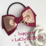 ♡300！再販2♡3リボンヘアゴム♡ワインレッド×小ラメピンク