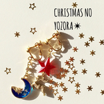 クリスマスの夜空✴︎ピアス（イヤリング）/星/クリスタル/ゴールド/冬/レジン/トナカイ/アシンメトリー/月/ゴールド/赤/青