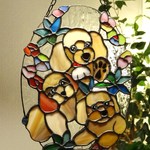 【Ｊ様オーダー品】「３匹のトイプードル」ステンドグラス・パネル