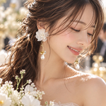 花嫁様にも💕大ぶりホワイトフラワーとガラスドームのピアス、イヤリング