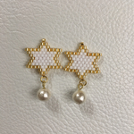 コットンパールと六芒星のピアス