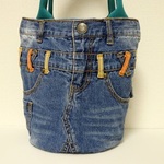 本物デニムbag 【バケツ型グリーンハンドル】