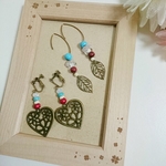 ターコイズ石&透かしリーフ❤透かしハート❤フックピアス❤