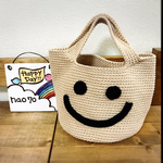 スマイル☆ニコちゃんコットントートバッグ♡かごバッグ風