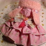 オーダー☆ 晴れ着風ピンク薔薇小花柄　兎さんワンピ