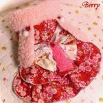 オーダー☆　晴れ着風(ワイン系) 兎さんワンピ　梅小花和柄