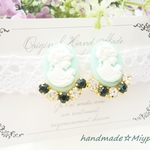 ☆Mintgreen☆カメオクリップ式イヤリング☆