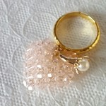 スワロフスキーぷっくりハート❤＆パール✨プチリングのリング💍　シルク