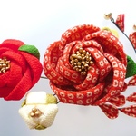 ▼Sale▼疋田絞柄朱赤(花弁10枚) 椿の2wayクリップピン＆Ｕピンセット　#つまみ細工
