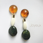 べっ甲×ダークグリーン　ヴィンテージ大ぶりピアス　イヤリング