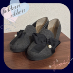 SALE価格♡【22.5〜24.5cm】ぷっくりリボンシューズ/グレー