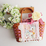 バンビ巾着かごバック☆花ブローチＳＥＴ！キャメル♪キッズにも
