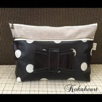 再再・・販☆おむつ&おしりふきケース☆黒☆ドット柄☆リボンビタット☆ダブルファスナー