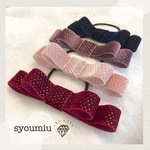 ベルベットリボン−ゴールドドット♡ヘアゴム