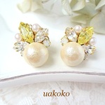 イエローリーフ＆パールビジューピアス（イヤ変OK!）［P47］