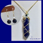 天然石 with SWAROVSKI のペンダント＆ピアス／イヤリングＳＥＴ ソーダライト