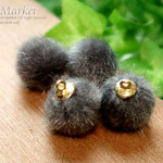 ※送料無料  6個セット☆グレー　15mm　ファーボールチャーム