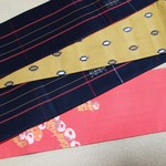 正絹半巾帯（銘仙と黒B）