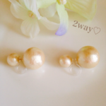 2way コットンパールの樹脂イヤリング【アレルギー対応】