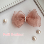 再販×⑩♡《Baby&Kids》ピンク♡パール付き♡オーガンジーリボンクリップ