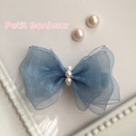 再販×2♡《Baby&Kids》ブルー♡パール付き♡オーガンジーリボンクリップ