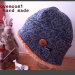 ふわもこ温か帽子*+.チャコール＋グレージュ柄♪大人色。。
