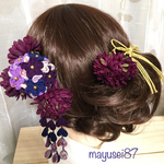 つまみ細工 卒業式 紫花の髪飾りセット