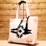 Lサイズ 本革キャンバス オルテガ柄トートバッグ