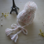 モヘアのマーブルポンポンニット帽【ベージュ】