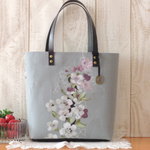 フランスリネン『Merisie』水色グレー 桜 花柄 L バッグ