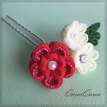 つまみ細工のかんざし 紅白のお花 新春にも
