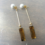 コットンパールとべっ甲風のロングピアス