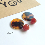 まる✾べっ甲×レッドメノウ ピアス/イヤリング