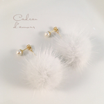 〈ピアス〉秋冬 ＊ パールとファーのピアス ＊ アクアブルー