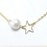 T.CY星とコットンパールWH ネックレスG
