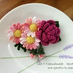マーガレットとお花のバレッタ　チェリーピンク
