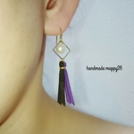 紫×茶×ｺｯﾄﾝﾊﾟｰﾙ タッセル ピアス