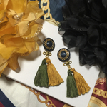 ネイビーぼたん✴︎Wタッセルピアス