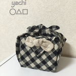 リボン🎀付き cotton linen gingham check 風呂敷ナフキン 