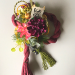 ダリアが華やかなお正月の玄関飾り❤︎ しめ縄 burgundy 