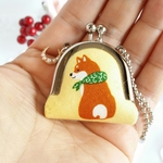 ”月”かわいい寅さん犬のお出かけ　小さながま口　コインケース　リングケース